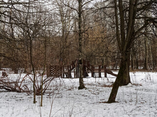 footprints on a path in the forest in winter, Moscow