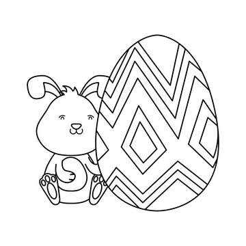 cute easter little rabbit with big egg paint line style