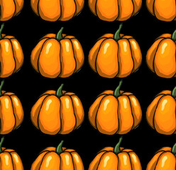  Orange halloween pumpkins on black background as autumn halloween seamless pattern wallpaper bakground illustration       
