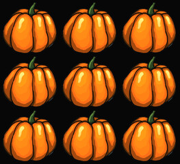  Orange halloween pumpkins on black background as autumn halloween seamless pattern wallpaper bakground illustration       