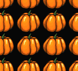  Orange halloween pumpkins on black background as autumn halloween seamless pattern wallpaper bakground illustration       