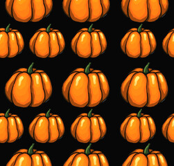  Orange halloween pumpkins on black background as autumn halloween seamless pattern wallpaper bakground illustration       