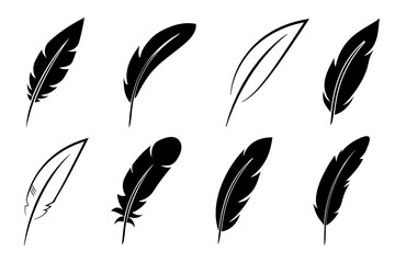 Set feather icon sign – vector - obrazy, fototapety, plakaty