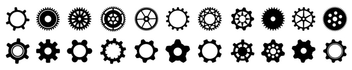 Set different gears icons, collection gear wheel sign, cogwheel - stock vector - obrazy, fototapety, plakaty