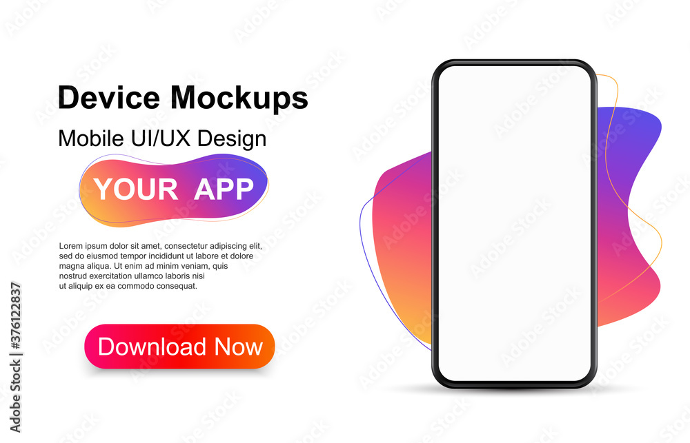 Poster Smartphone frame blank screen, 3d phone mockup. Modern device model template for presentation UI UX app design interface - stock vector