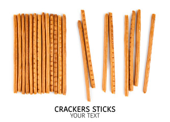 Creative layout made of crackers sticks on the white background. Food concept. Edible snack dry...