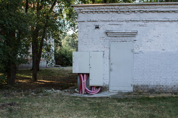 electrical panel with brick building