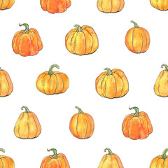 Vegetables is a collection of high-quality hand-drawn watercolor and line art seamless patterns with pumpkin.