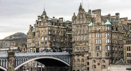 Fototapeta na wymiar The North Bridge and historic buildings in Edinburgh. Scotland.