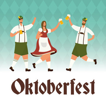 german people wearing tyrolean suit drinking beers characters