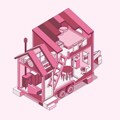 Small Tiny house. Modern Mobile Trailers. Vector Illustration.