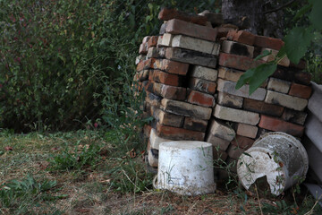 Fototapeta premium Building materials near the garden