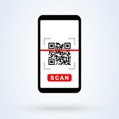 QR code scanning smartphone app linear icon. Matrix barcode scanner. Thin line illustration. 2D code mobile phone reader. Contour symbol. Editable stroke. Simple modern icon design illustration.