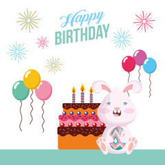 happy birthday card with rabbit in party scene