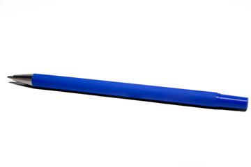 the pen with a blue rod and a metal tip is isolated on a white background. business, education, back to school.