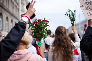 Minsk .Belarus.29.08.2020:revolution in Belarus.women's protest against violence.peaceful...