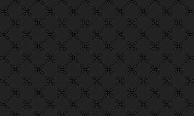 Stylish background pattern of abstract geometric shapes and curls with indented outline. Vector graphics on a black background.