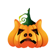 pumpkin with spooky face for halloween over white background