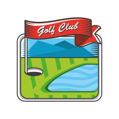 golf club label with shield and hole