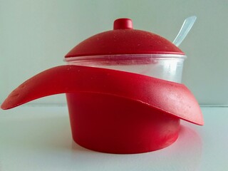 red plastic pot