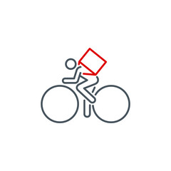 Online delivery courier on bicycle service single line icon isolated on white background. Perfect outline symbol bike food delivery banner. Quality design element information bike with editable Stroke