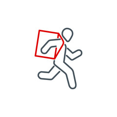 Online delivery courier is running service single line icon isolated on white. Perfect outline symbol run food delivery banner. Quality running Man on foot element information with editable Stroke