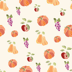 Thanksgiving abstract pumpkin, fruits seamless pattern background design.