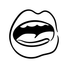 sexi mouth and teeth with tongue pop art line style icon