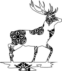 Deer Mandala Black Design With Nature Pattern