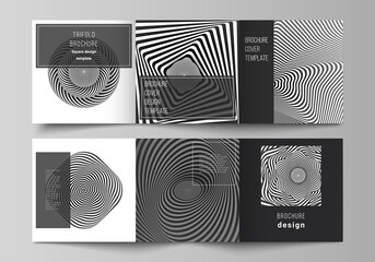 Minimal vector editable layout of square format covers design templates for trifold brochure, flyer, magazine. Abstract 3D geometrical background with optical illusion black and white design pattern.