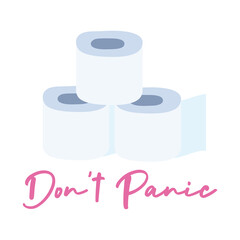 dont panic lettering with toilet paper rolls flat style