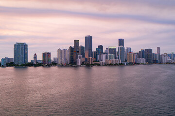 Fototapeta na wymiar Miami downtown. Panoramic view of Miami at sunset, night downtown.