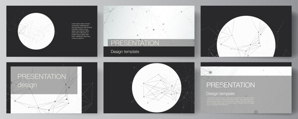 Vector layout of presentation slides design business templates, template for presentation brochure, brochure cover, report. Gray technology background with connecting lines and dots. Network concept. - obrazy, fototapety, plakaty
