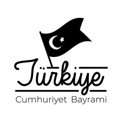 cumhuriyet bayrami celebration with turkey flag in pole silhouette style