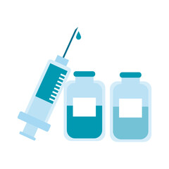 vaccine syringe with drugs bottles flat style icon