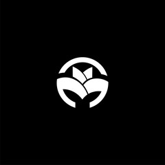 M letter logo in circle formation, Double M. Abstract logo on black background.