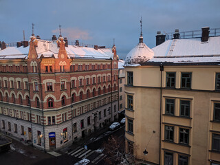 Old buildings of Kungsholmen district in winter time, Stockholm, Sweden.