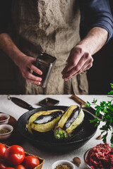 Preparing eggplants for baking and stuffing
