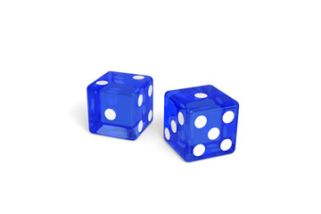 Two blue dice isolated on white background. 3d illustration.