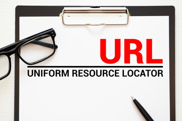 Word URL written with white solid letters on a board