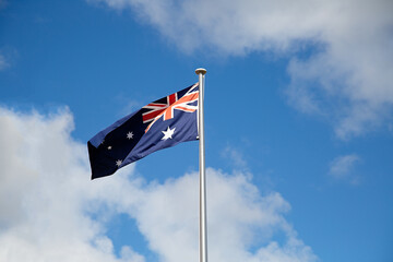 Australian flag blowing in the wind