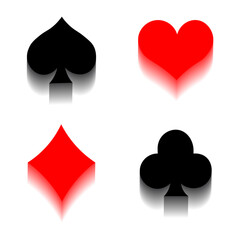Playing cards symbols with shadow, vector illustration.