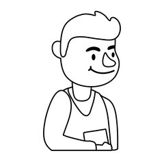 male teacher worker reading book character line style icon