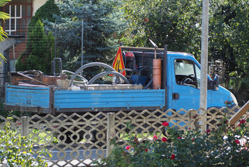 blue roadworks lorry