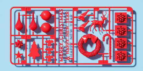 Fototapeta na wymiar Minimal creative background for modern concept. Red plastic assembly kit of 