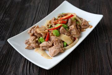 Stir Fried Pork with Shrimp Paste and bitter beans.