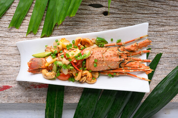 Stir Fried  lobster with cashew nuts and pineapple