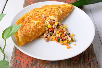 Stuffed omelette, Omelet with vegetable salad