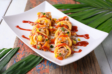 Stuffed omelette, Omelet with vegetable salad