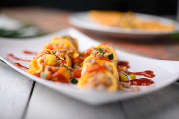 Stuffed omelette, Omelet with vegetable salad